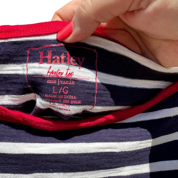 Hatley - Navy White Striped Boat Neck Shirt with Embroidered Red Anchor, SizeL - Picture 5 of 9